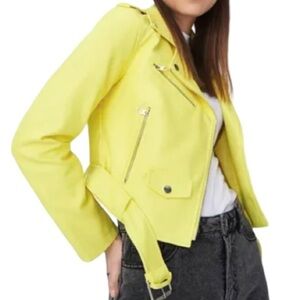 Azalea Wang Women's Sz Small Long Sleeve Bright Neon Yellow Zip Up Biker Jacket